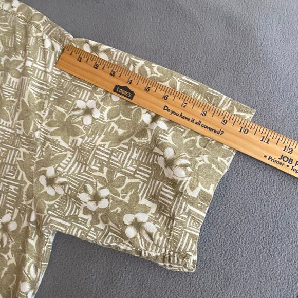 Vintage Pacific Scene Neutral Tan Floral Hawaiian Button Down Shirt Mens XL - Picture 11 of 13